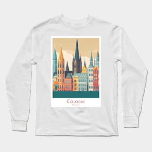 Vintage Retro Colorful Cologne Cityscape Germany Long Sleeve T-Shirt